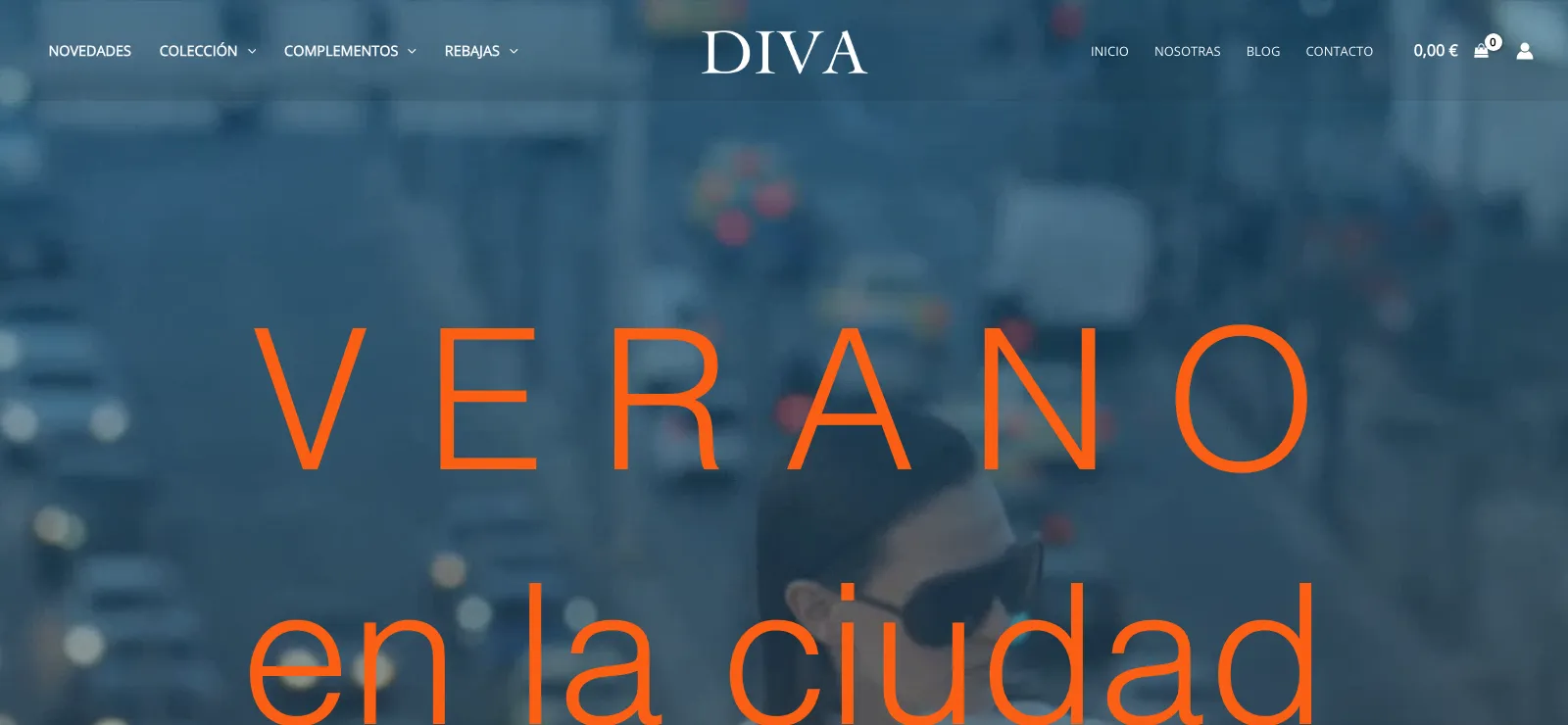 Portada de la tienda online de Diva Zamora con el menú de novedades, colección, complementos y rebajas