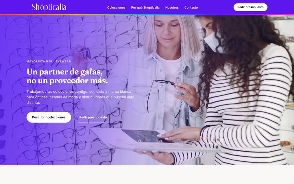 Homepage of the Shopticalia website